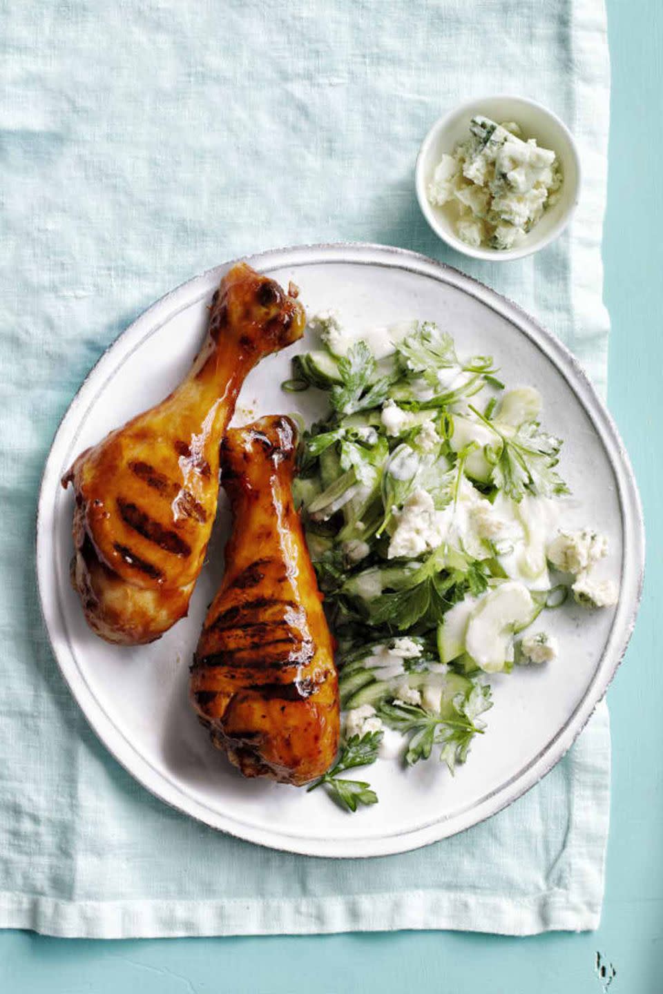 Grilled Buffalo Chicken with Cucumber Salad