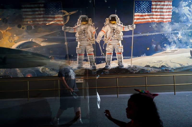 A moon landing mural of the Apollo 11 moon landing is seen at the National Air and Space Museum in Washington, D.C. on July 16, 2019. File photo by Kevin Dietsch/UPI