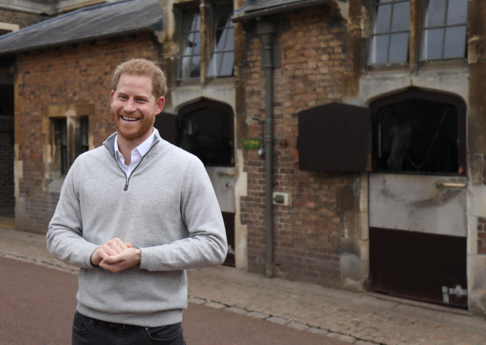 Proud new father Harry in Windsor yesterday [Photo: PA]