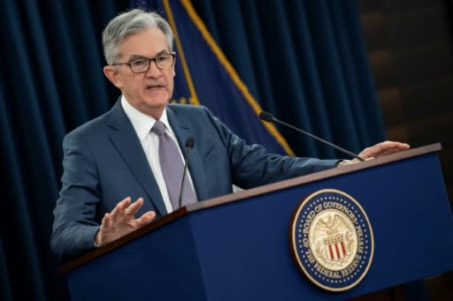 El presidente de la Reserva Federal estadounidense, Jerome Powell, ofrece una conferencia de prensa el 3 de marzo de 2020 en Washington (AFP | Eric BARADAT)