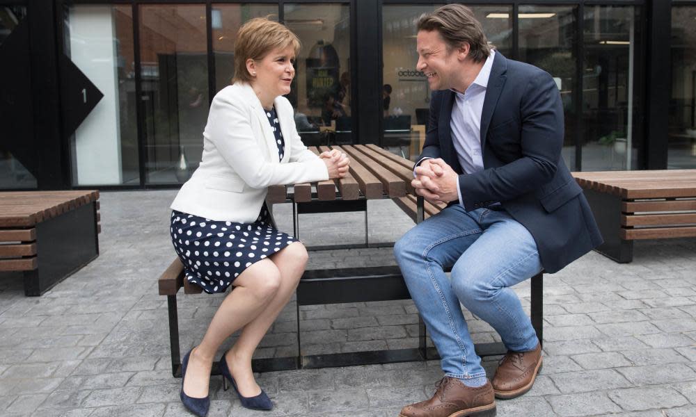 Nicola Sturgeon and Jamie Oliver discuss childhood obesity initiatives.