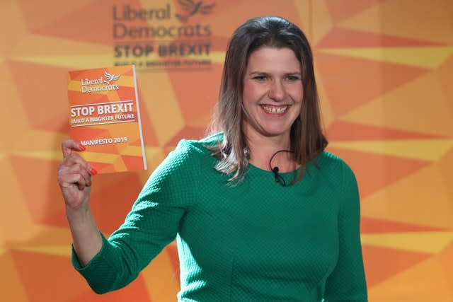 Liberal Democrats leader Jo Swinson during the launch of her party’s manifesto