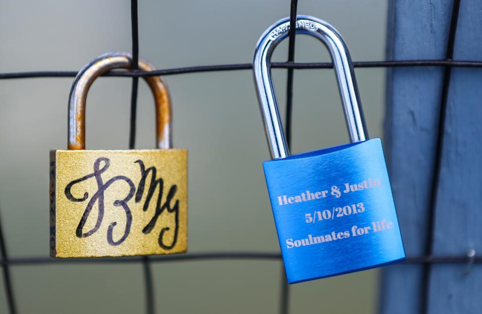 Joe Huber's Family Farm and Restaurant has a Love Lock Bridge outside the popular eatery in Starlight, Ind. People can bring a lock or buy one to lock onto the fencing, which overlooks a small lake.