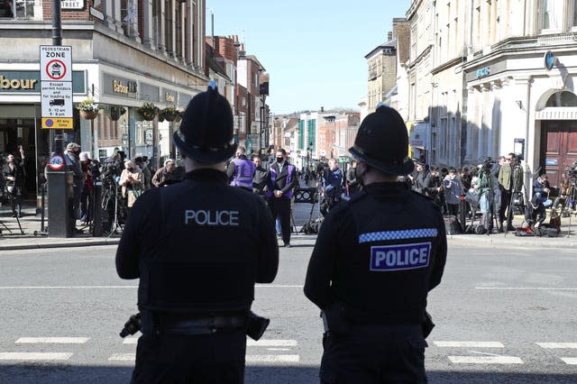 Police officers in Windsor, ahead of the funeral (Andrew Matthews/PA)