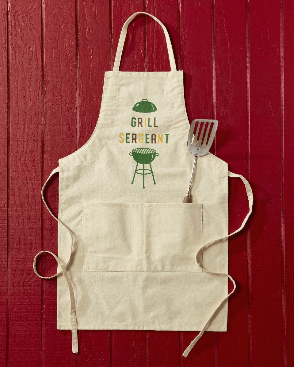 <p>countryliving.com</p><p><strong>$25.00</strong></p><p><a href="https://shop.countryliving.com/grill-sergeant-apron.html" rel="nofollow noopener" target="_blank" data-ylk="slk:Shop Now" class="link ">Shop Now</a></p><p>Let the man in charge know you love him—and you love how seriously he takes those burgers. </p>