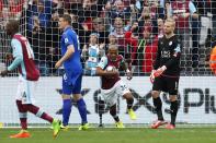 <p>Britain Football Soccer – West Ham United v Leicester City – Premier League – London Stadium – 18/3/17 West Ham United’s Andre Ayew grabs the ball after Manuel Lanzini scores their first goal Reuters / Peter Nicholls Livepic EDITORIAL USE ONLY. No use with unauthorized audio, video, data, fixture lists, club/league logos or “live” services. Online in-match use limited to 45 images, no video emulation. No use in betting, games or single club/league/player publications. Please contact your account representative for further details. </p>