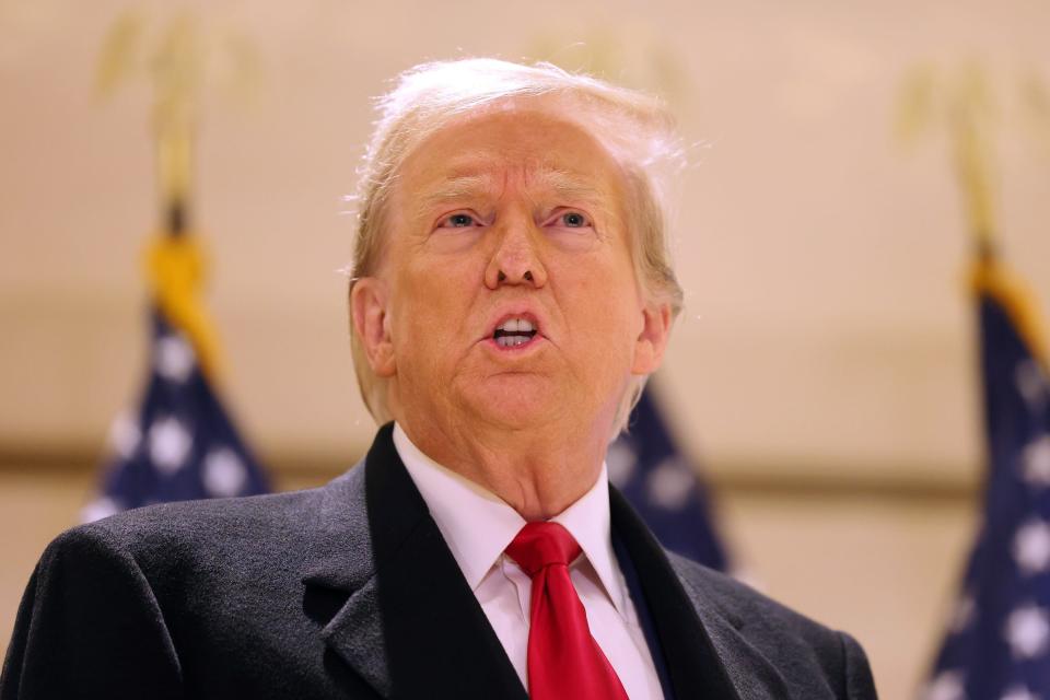 Former President Donald Trump speaks during a press conference at 40 Wall Street after a pre-trial hearing on March 25, 2024 in New York City