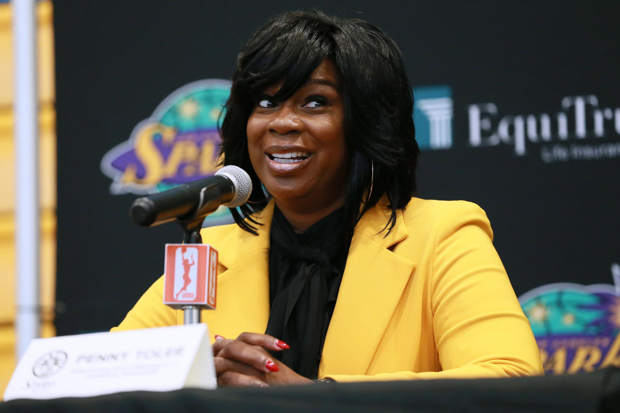 LOS ANGELES, CALIFORNIA - MAY 14: General Manager Penny Toler of the Los Angeles Sparks attends Los Angeles Sparks Media Day at Los Angeles Southwest College on May 14, 2019 in Los Angeles, California. NOTE TO USER: User expressly acknowledges and agrees that, by downloading and/or using this Photograph, user is consenting to the terms and conditions of Getty Images License Agreement. (Photo by Leon Bennett/Getty Images)