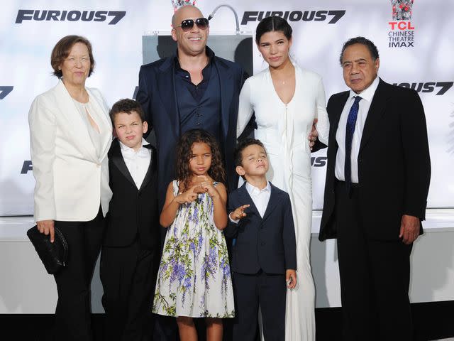 <p>Jeffrey Mayer/WireImage</p> Vin Diesel, his partner Paloma Jiménez and their family in 2015