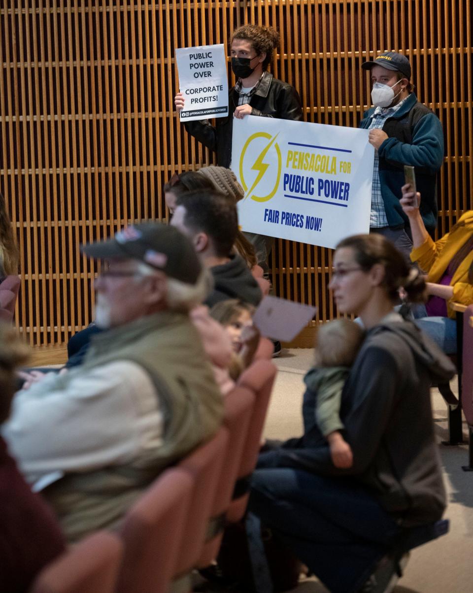 Residents fill the Pensacola City Council chamber on Wednesday for a workshop to discuss the feasibility of the city starting its own power utility.