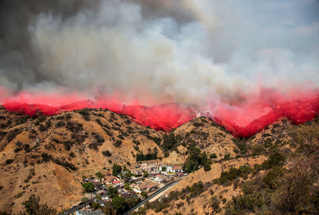 The La Tuna Canyon fire over Burbank. REUTERS/ Kyle Grillot