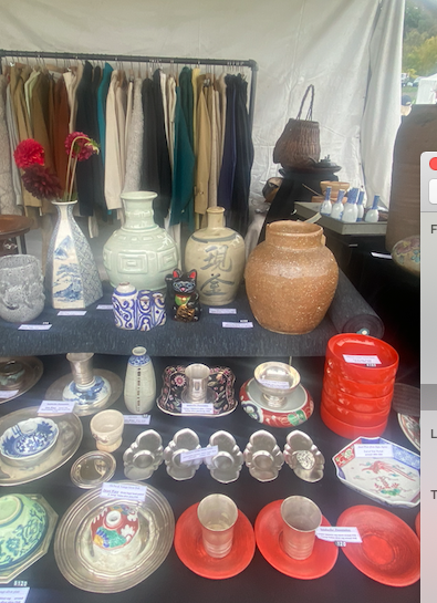 A smattering of cream and red pottery from Japanese vendor Katakuriko, as displayed at Field and Supply in October, 2023. 