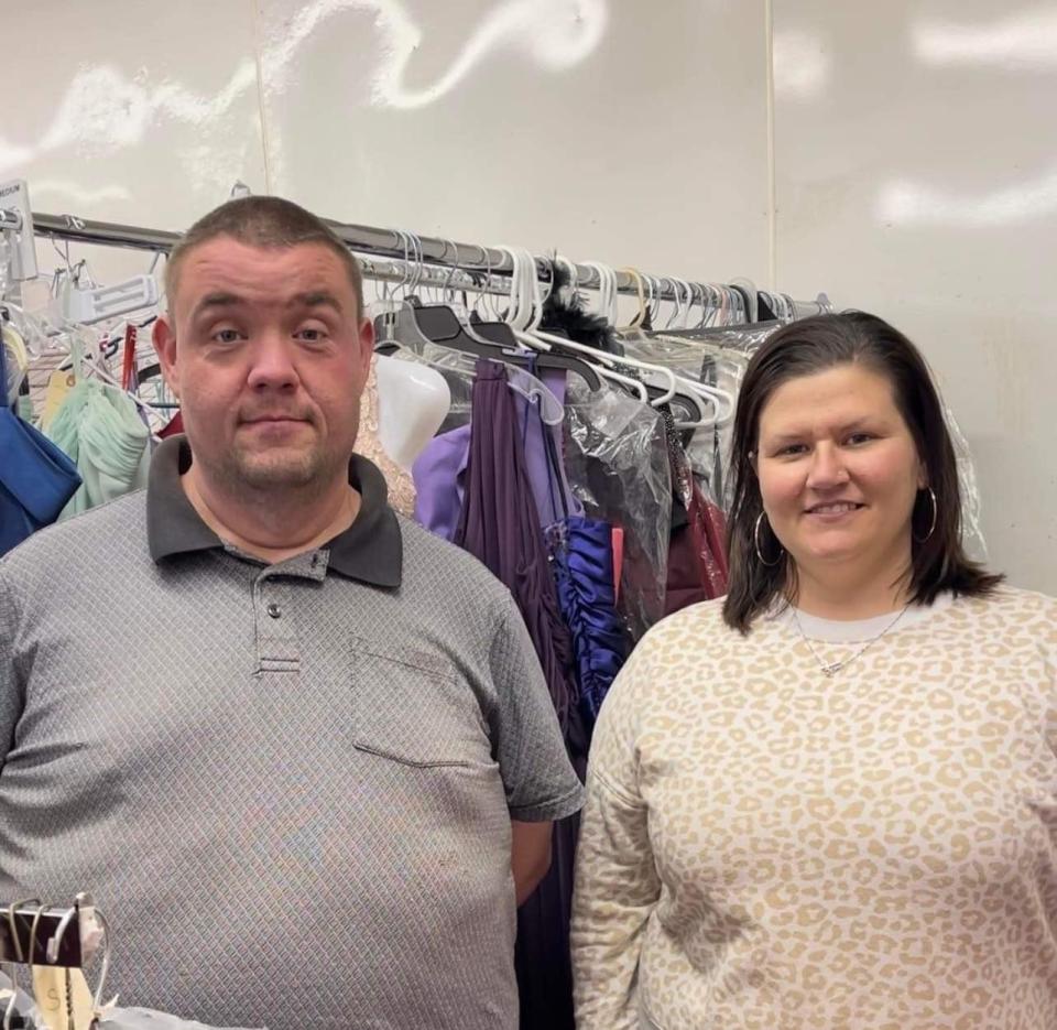 Jonathon Trotter, owner of Frugality Thrift Store, and manager Amy Riley are offering a free prom dress and suit service to the community.