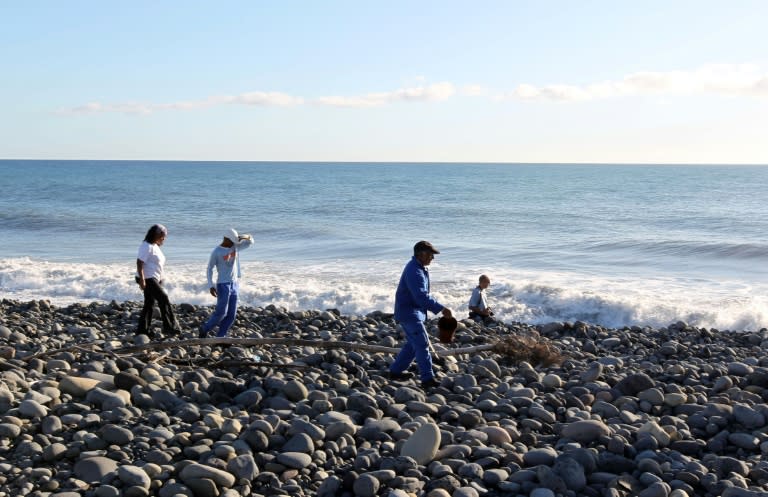 Volunteers of the 3E association, who found plane debris and a piece of luggage on July 29, search for more potential plane parts in Saint-Andre, La Reunion, on July 31, 2015