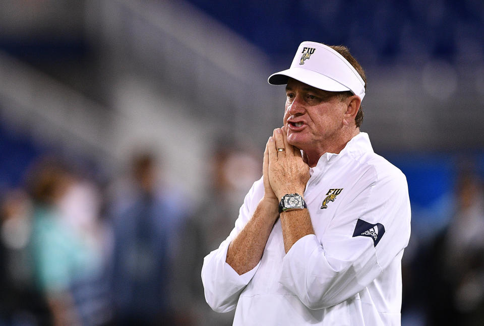 MIAMI, FLORIDA - NOVEMBER 23: Head Coach Butch Davis of the FIU Golden Panthers on the field during warm ups prior to the game against the Miami Hurricanes at Marlins Park on November 23, 2019 in Miami, Florida. (Photo by Mark Brown/Getty Images)