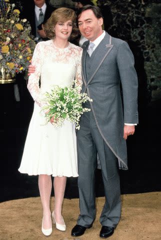 <p>Georges De Keerle/Getty</p> Andrew Lloyd Webber and Madeleine Gurdon at their marriage blessing ceremony on February 16, 1991 in London, England.