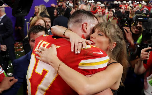 Travis Kelce and Taylor Swift. Ezra Shaw/Getty Images.