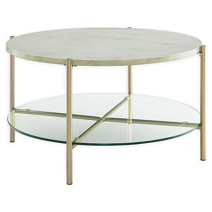 7) Modern Round Faux Marble Coffee Table