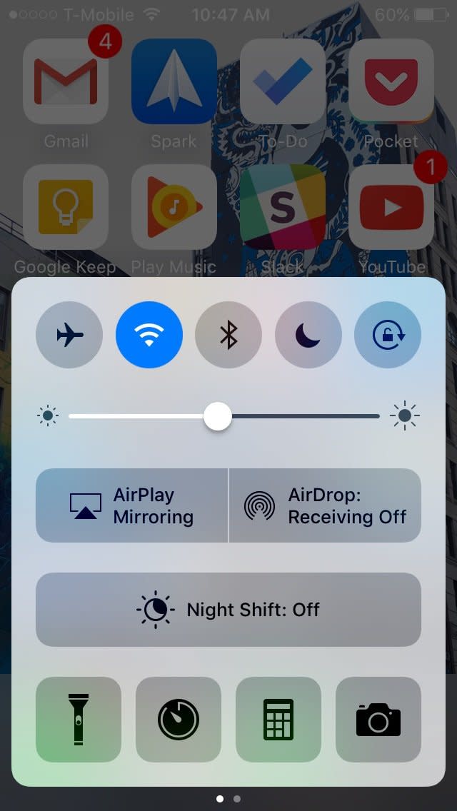 Apple iOS control center