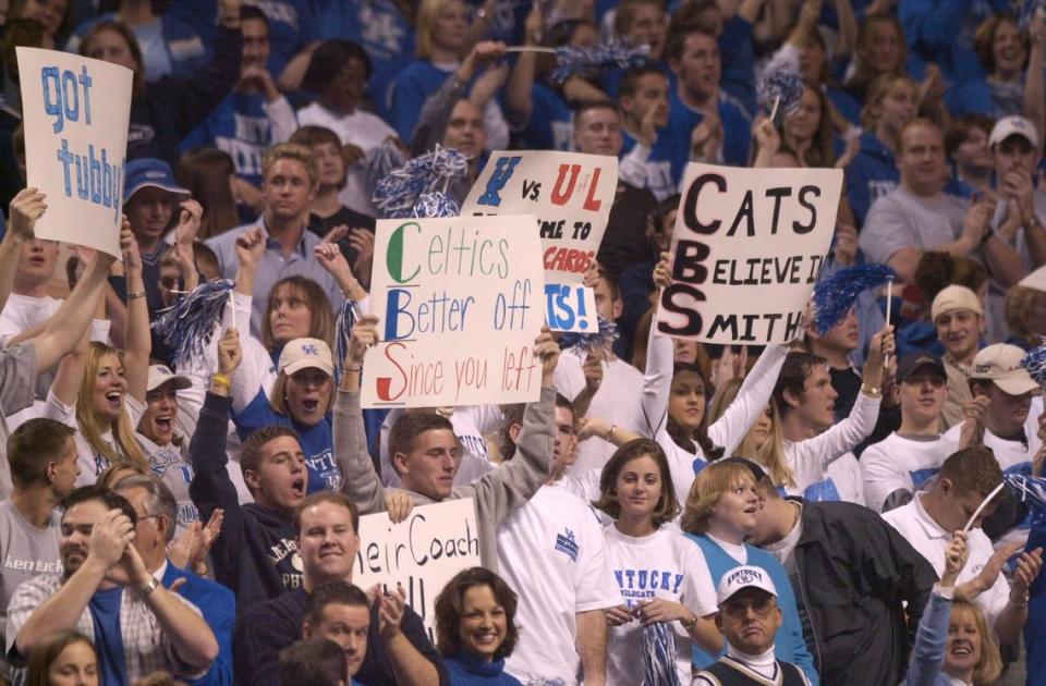 UK fans filled Rupp Arena with pro-Tubby Smith and anti-Rick Pitino signs when the latter returned to the building on Dec. 29, 2001.