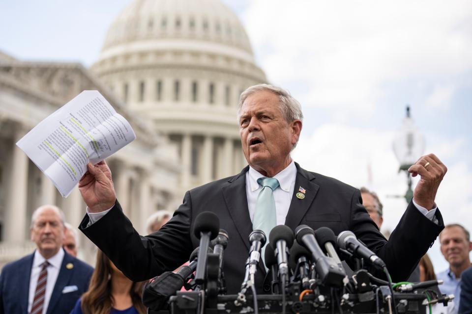 Rep. Ralph Norman, R-S.C., speaks during a news conference with members of the House Freedom Caucus outside the U.S. Capitol on September 12, 2023 in Washington, DC.