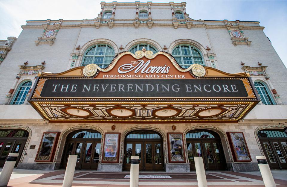 The Morris Performing Arts Center dubbed its $30 million Morris 100 Campaign "The Neverending Encore," as shown on the marquee April 27, 2021, the day officials announced the campaign.