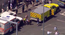 <p>A screengrab of the scene where a cab jumped a curb striking several bystanders near the Logan International Airport taxi pool in Boston, MA, July 3, 2017. (ABC News) </p>