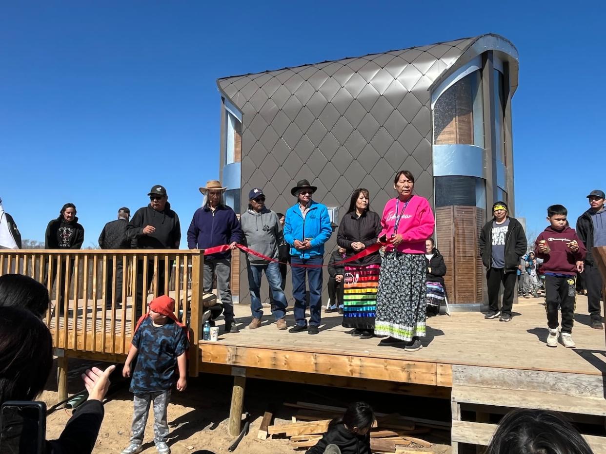 Big Island Cree Nation held a ribbon cutting ceremony on April 19, 2024, for the community centre's official opening.  (Submitted by Tim Biggins - image credit)