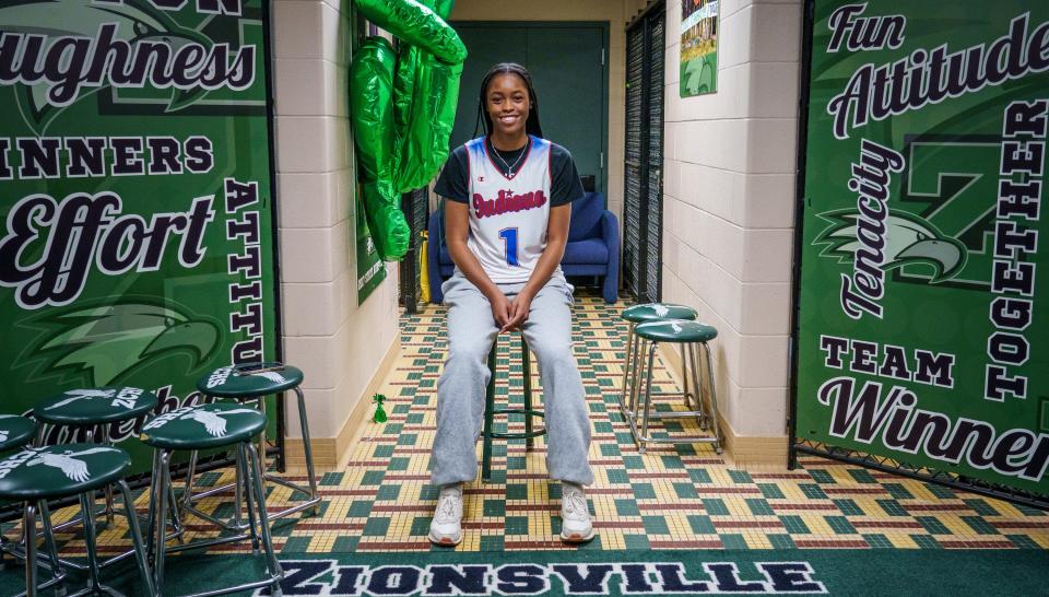 Zionsville's Laila Hull is named 2023 IndyStar Miss Basketball on Monday, March 13, 2023, inside the team's locker room at Zionsville High School.