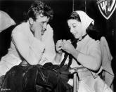 <p>Dean landed his first major movie role in 1954's <em>East of Eden</em>. Here, the actor is seen on set with his Italian girlfriend, actress Pier Angeli. </p>