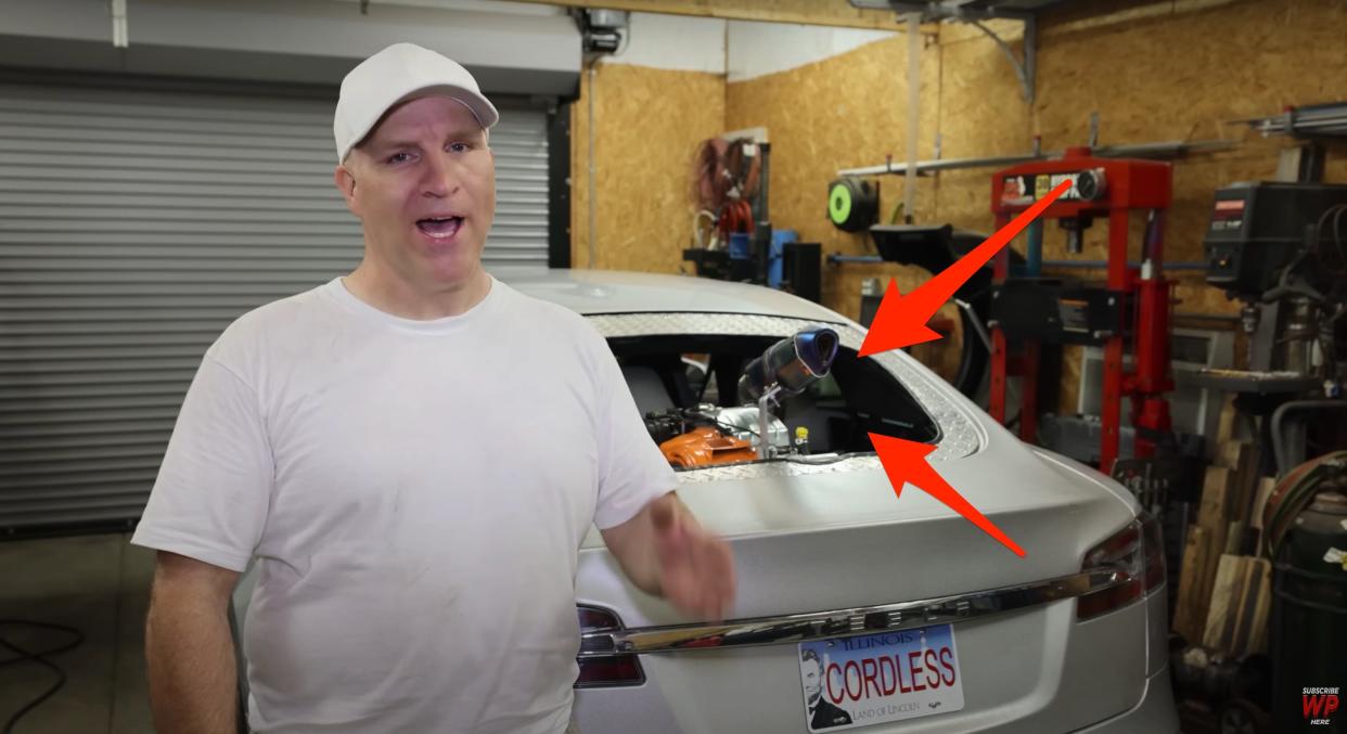 YouTuber Matt Mikka and his "Cordless" Tesla Model S.