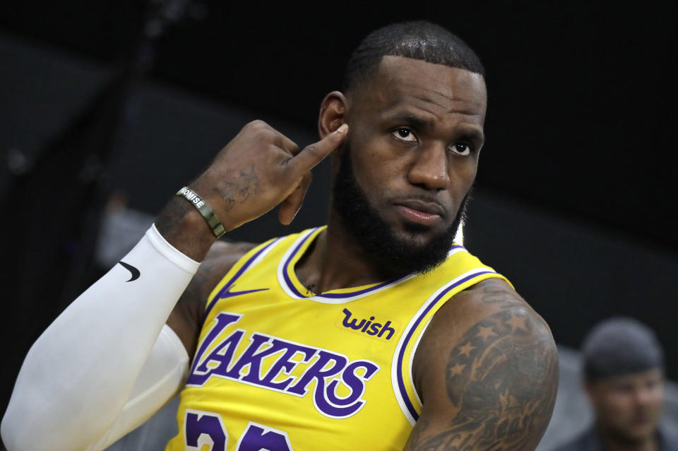 LeBron James’ response to an absurd question about earning the respect of Lakers fans was equally confident and dismissive. (AP)