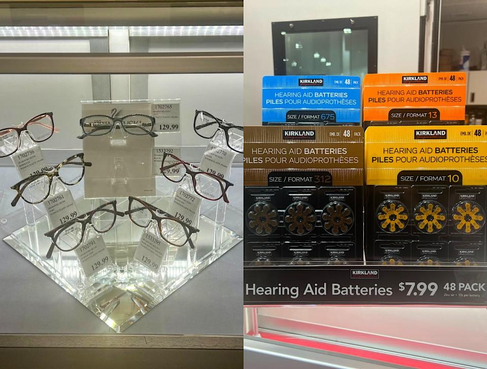 Designer glasses and hearing aids are sold at Costco.