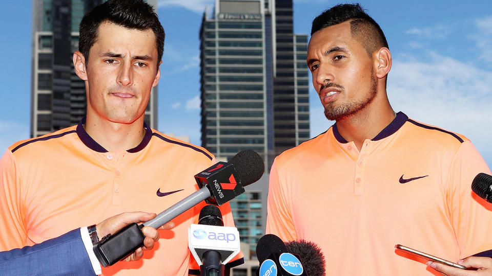 Bernard Tomic and Nick Kyrgios, pictured here in 2017.