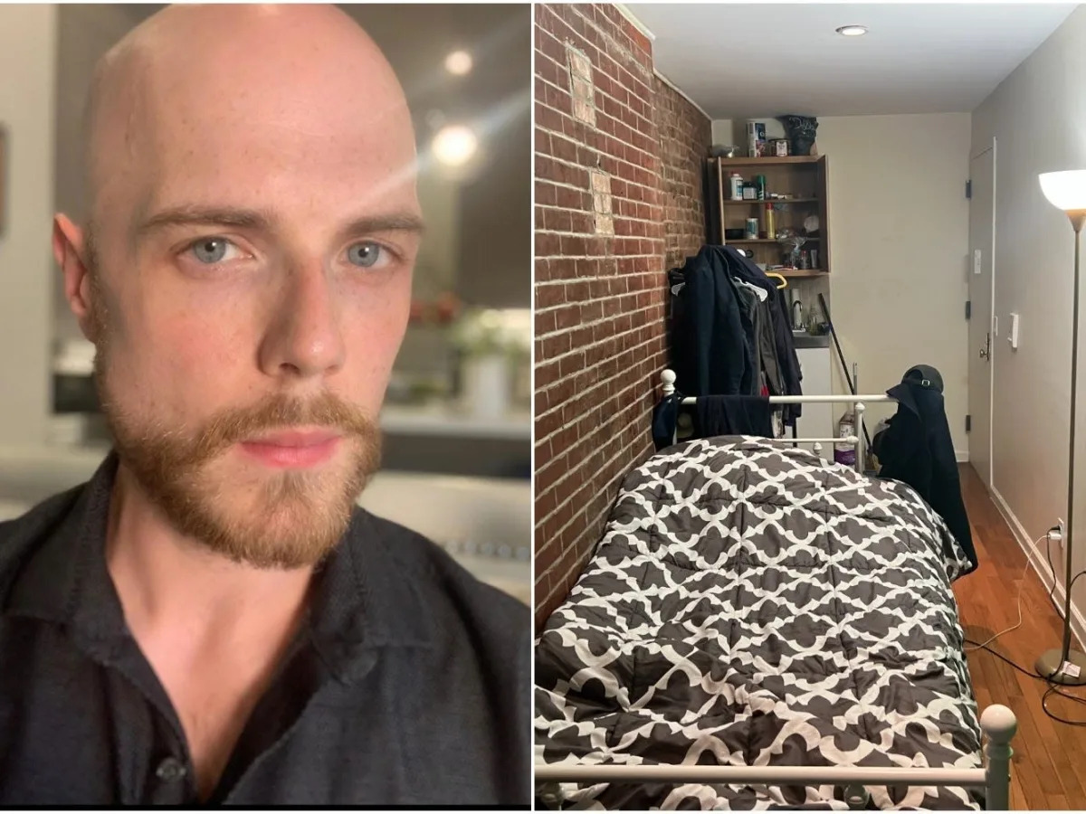 A man says he lives in one of New York City's smallest apartments for $950 a month. Take a look inside the 100-square-foot space.