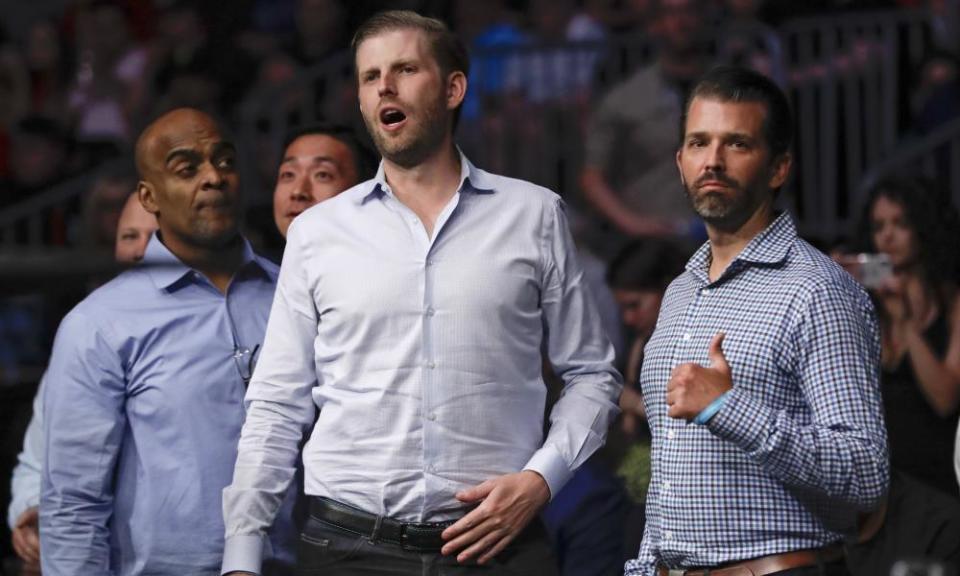 Donald Trump Jr and Eric Trump at Colby Covington’s fight on Saturday night