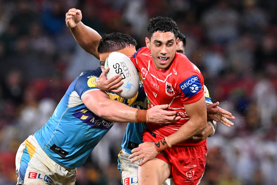 Tyrell Sloan, pictured here in action for the Dragons against the Gold Coast Titans.