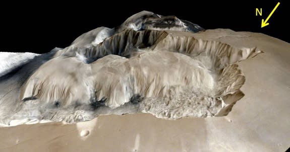 Ophir Chasma, pictured here in a 3D image from the Mars Orbiter Mission, is part of the largest canyon system in the solar system, Indian Space Research Organisation officials say.
