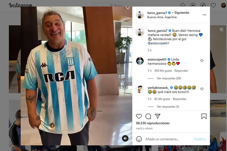 Claudio Turco García y su alegría por la victoria de Racing sobre Independiente