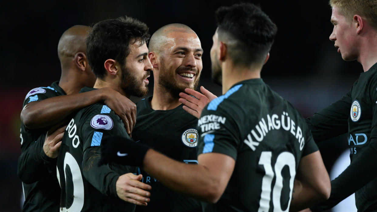 Record breakers: Manchester City’s 15th successive Premier League victory on Wednesday is the best yet for English clubs