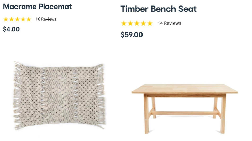 kmart wooden bench seat and macrame placemats 