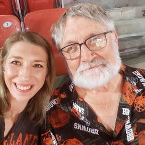 Marla Zwinggi with her father, David Komocki, at a Cleveland Browns game