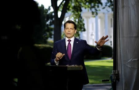 White House Communications Director Anthony Scaramucci speaks during an on air interview at the White House in Washington, U.S., July 26, 2017. REUTERS/Joshua Roberts