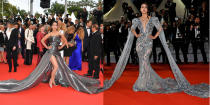 TV actor Hina Khan made her debut at the prestigious Cannes International Film Festival. The actor walked the red carpet for the first time in a sparkling silver embellished gown. For her second look, the actor whore a shimmering silver gown with a thigh-high slit designed by Alin Le’ Kal an Australian fashion house.