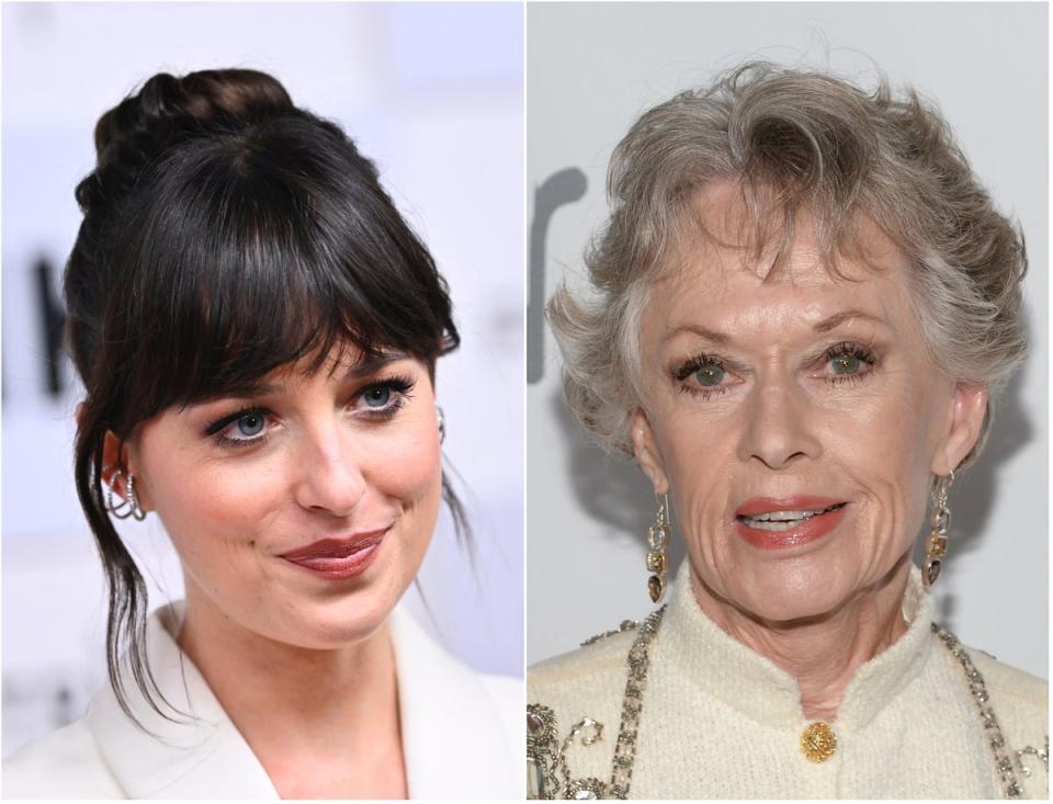 Dakota Johnson y su abuela Tippi Hedren (Getty Images)