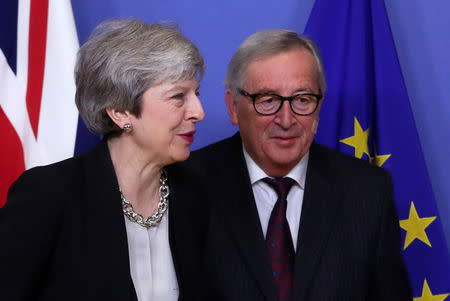 European Commission President Jean-Claude Juncker meets with British Prime Minister Theresa May at the European Commission headquarters in Brussels, Belgium February 20, 2019. REUTERS/Yves Herman