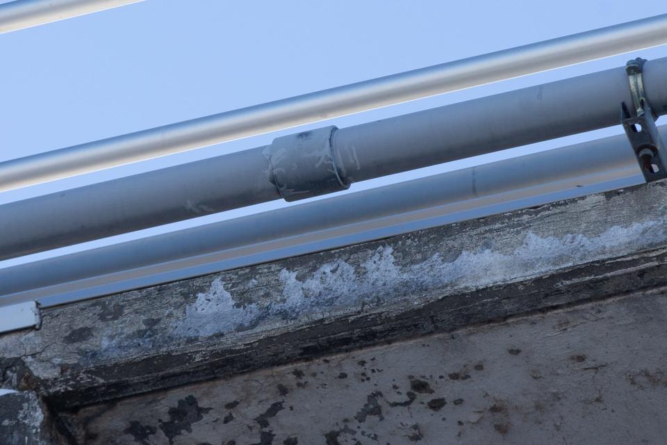 This close-up view shows a PVC pipe that was damaged but has since been repaired to continue to allow the flow of chlorine gas at the Topeka Water Treatment Plant at 3245 N.W. Water Works Drive.