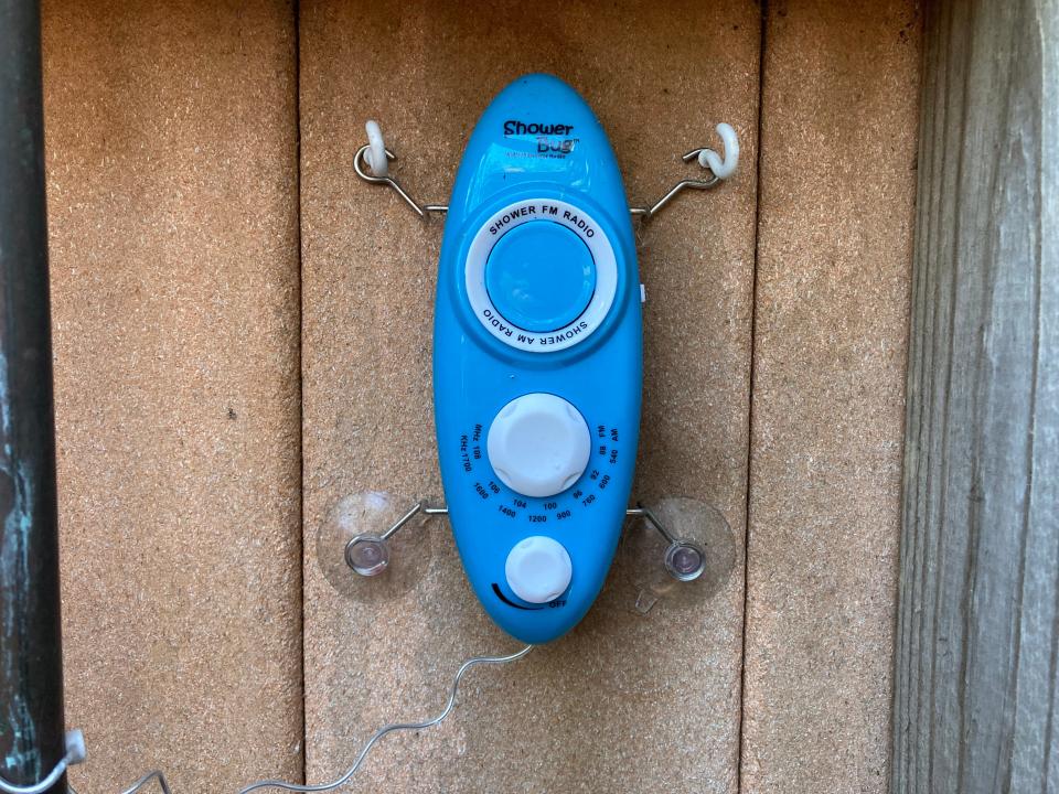 A shower radio adds fun to your outdoor shower, and even a touch of class if you tune in to the classical station.