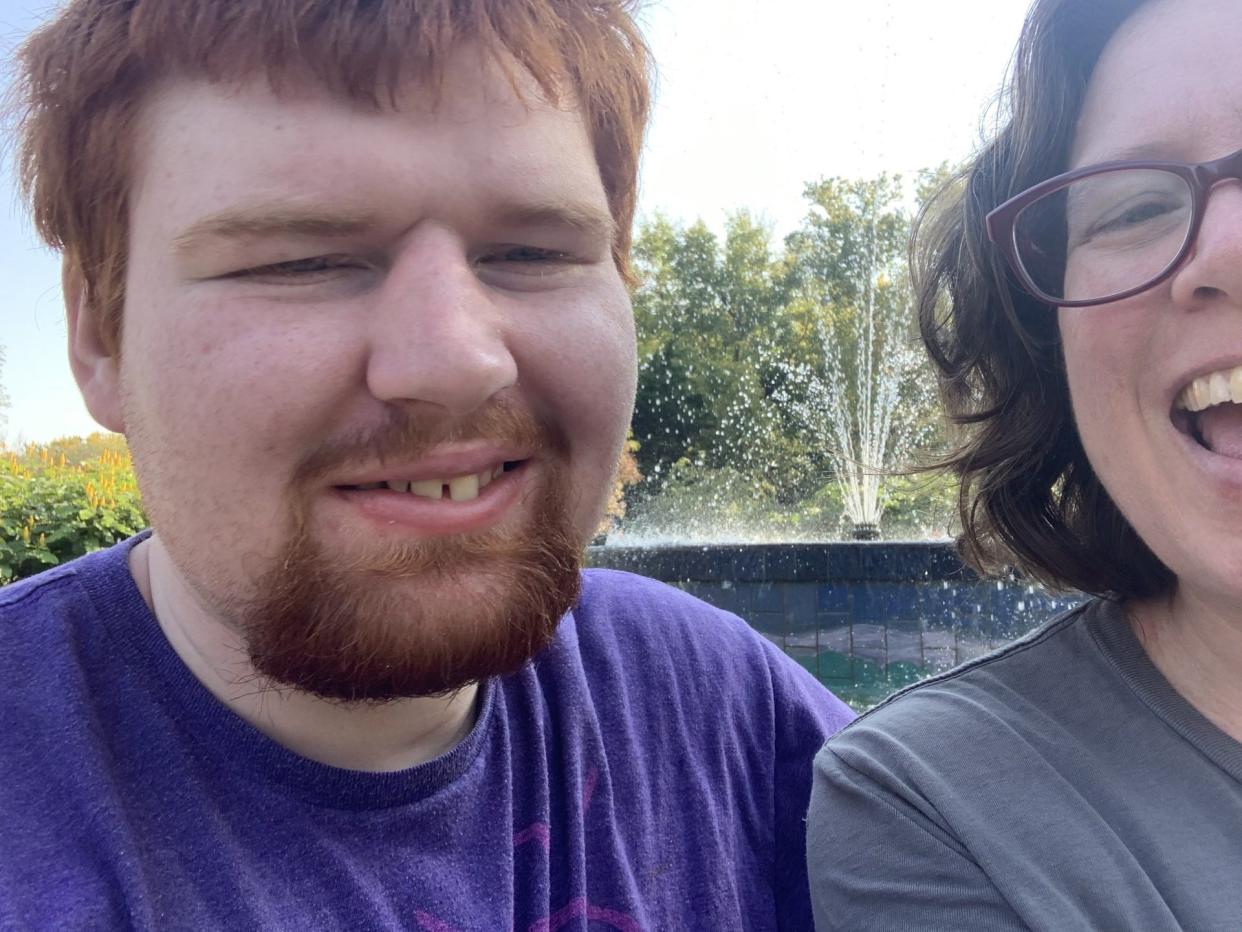 Karen Wild, right, said she and her son Ellis Dunville, who is on the autism spectrum and is nonverbal, were asked to leave a restroom in the Wichita Public Library on Saturday.