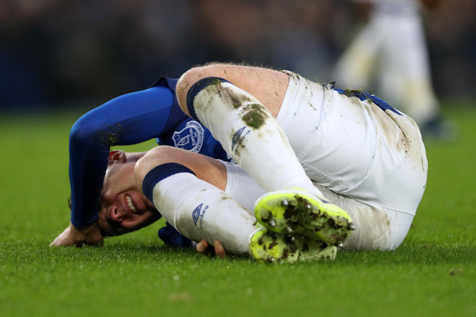 James McCarthy on the ground in pain after the incident. (Getty)